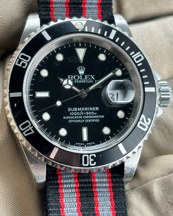 2002 Rolex Submariner Date 40MM Black Dial Aftermarket Textile Strap (16610)