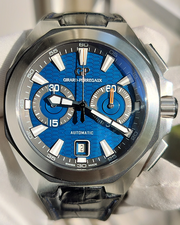 2017 Girard Perregaux Chrono Hawk 44MM Blue Dial Leather Strap (49970-11-431-BB4A)