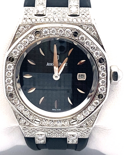 Audemars Piguet Royal Oak Lady 33MM Quartz Black Dial Rubber Strap Aftermarket Diamonds (67601ST.ZZ.D002CR.01)