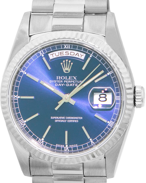 Rolex Day-Date Vintage 36MM Blue Dial White Gold President Bracelet (18239)