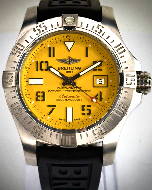 No Reserve - Breitling Avenger II Seawolf 45MM Yellow Dial Rubber Strap (A1733110/I519-153S)