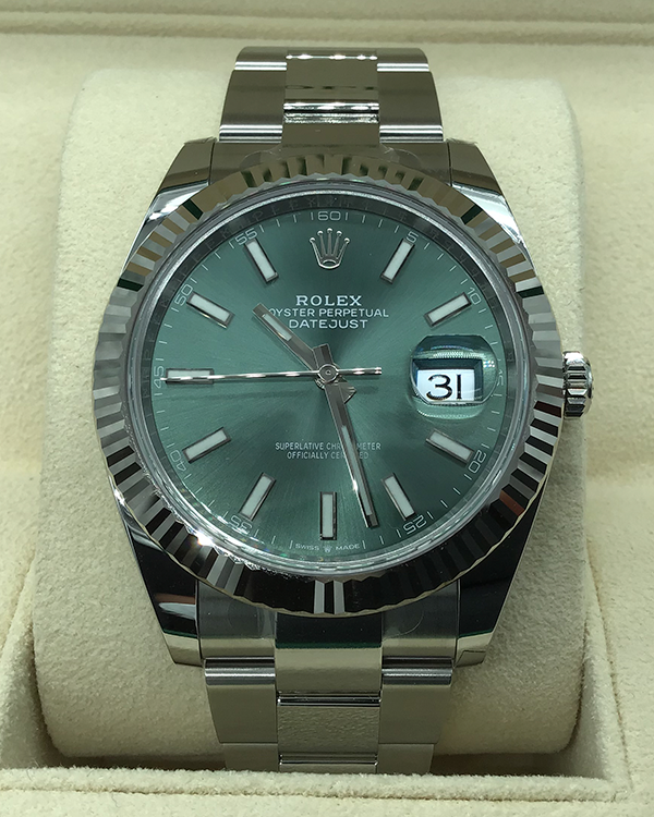 2023 Rolex Datejust 41 Oystersteel and White Gold Mint Green Dial (126334)