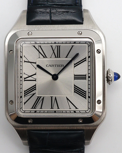 Cartier Santos Dumont XL 46.6MM Silver Dial Leather Strap (WSSA0032)