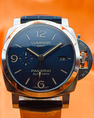 2020 Panerai Luminor 1950 3 Days GMT 44MM Blue Dial Leather Strap (PAM01033)