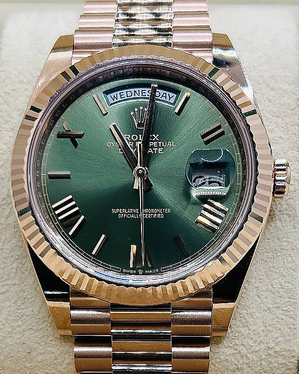 2023 Rolex Day-Date 40MM Green Dial Rose Gold President Bracelet (228235)