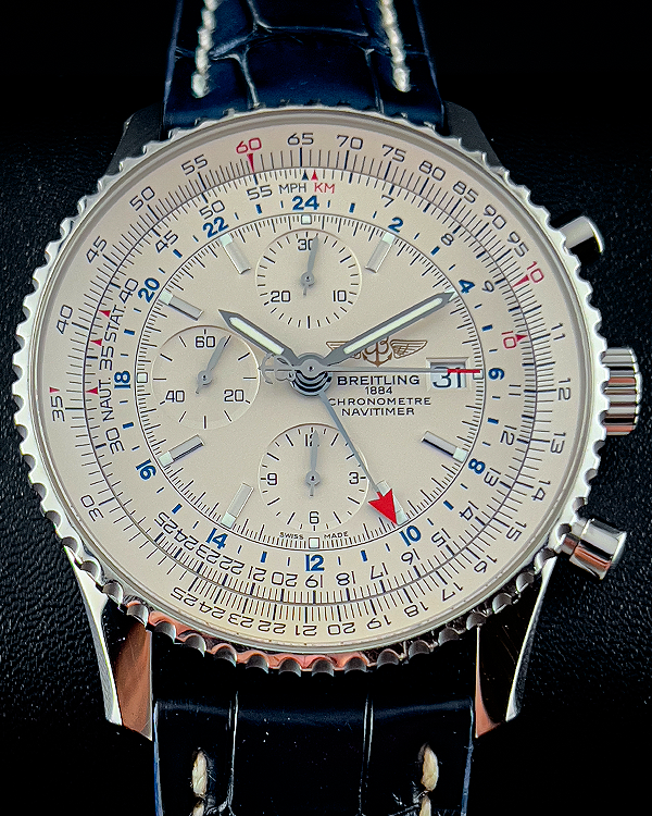 Breitling Navitimer World 46MM White Dial Leather Strap (A24322)