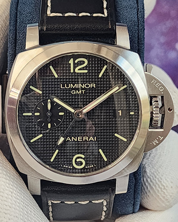 Panerai Luminor 1950 3 Days GMT 42MM Black Dial Aftermarket Leather Strap (PAM00535)