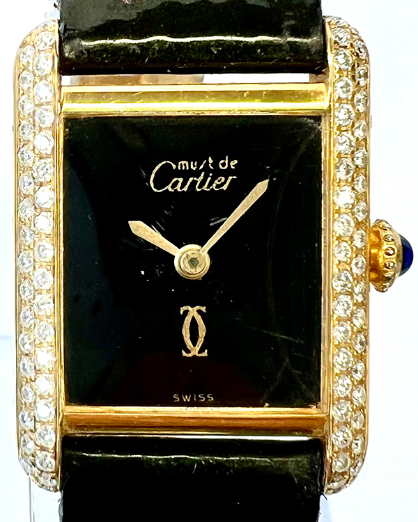 Cartier Tank de Cartier 21x28MM Black Dial Leather Strap (2416)