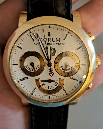 Corum Classical Chrono Flyback Grande Date 42MM Silver Dial Leather Strap (996.201.55)