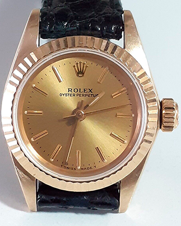 1987 (R Series) Rolex Oyster Perpetual 26MM Champagne Dial Leather Strap (67197)