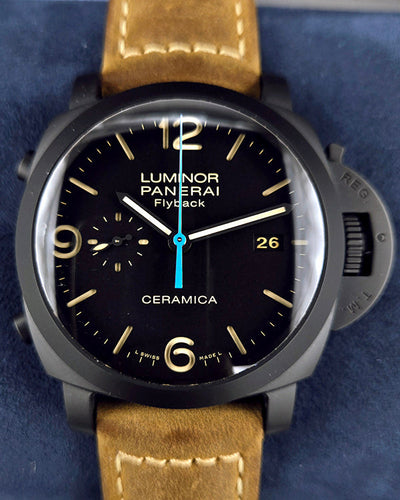 2020 Panerai Luminor 1950 3 Days Chrono Flyback 44MM Black Dial Leather Strap (PAM00580)