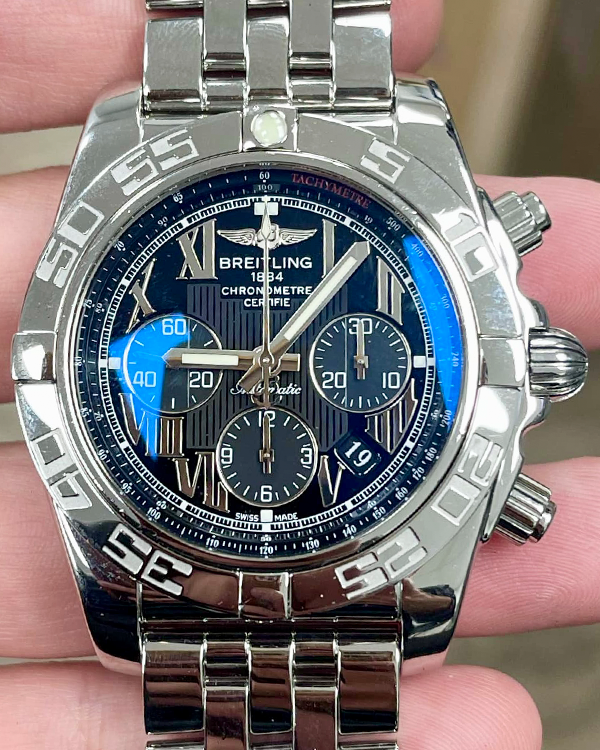Breitling Chronomat 44MM Black Dial Steel Bracelet (AB0110)