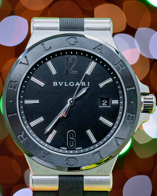 Bvlgari Diagono 42MM Black Dial Rubber Strap (DG42SC)