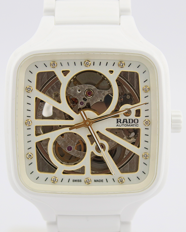 2021 Rado True Square Open Heart 38MM Skeleton Dial Ceramic Bracelet (R27073702)