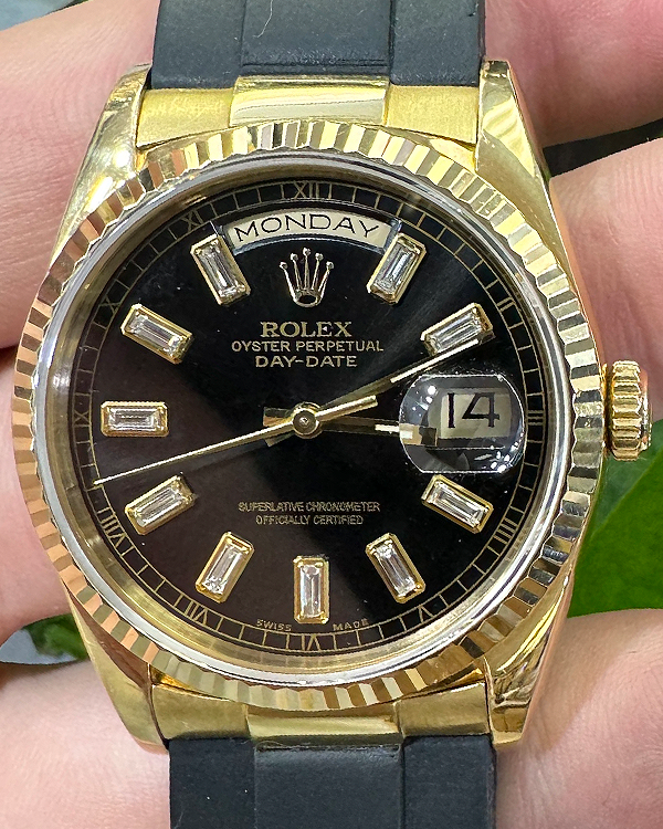 Rolex Day-Date 36MM Aftermarket Black Dial Rubber Bracelet  (18238)