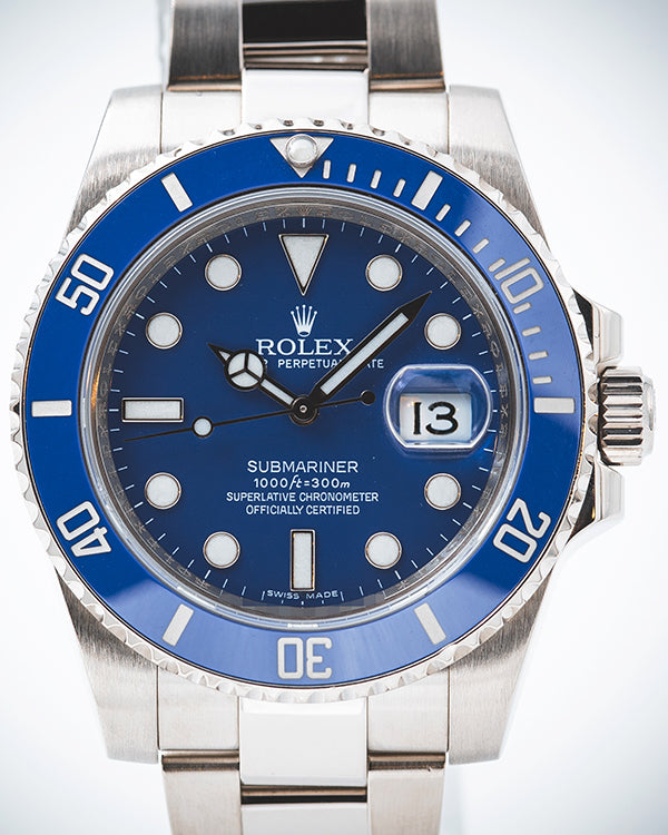 No Reserve - 2010 Rolex Submariner Date "Smurf" 40MM Blue Dial White Gold Oyster Bracelet (116619LB)