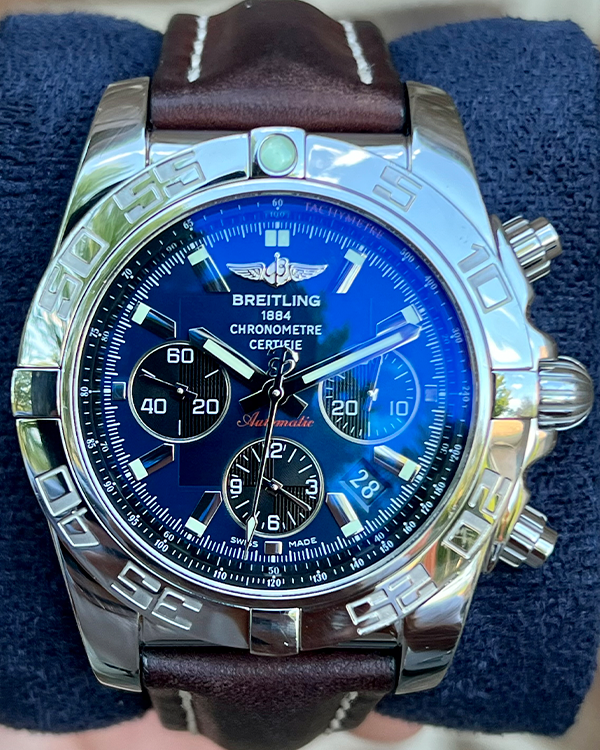 Breitling Chronomat 44MM Blue Dial Leather Strap (AB011012/C789)