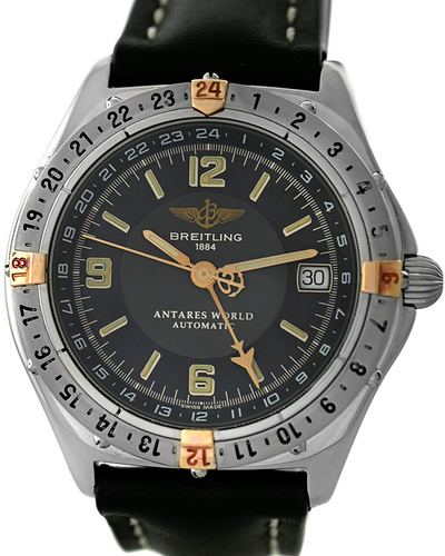 Breitling Antares World 38MM Black Dial Leather Strap (B32047.1)