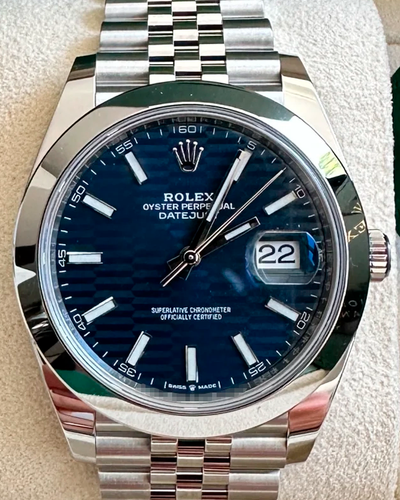 2023 Rolex Datejust 41MM Blue "Flutted Motif" Dial Oyster Bracelet (126300)