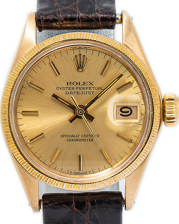 Rolex Datejust 25MM Champagne Dial Leather Strap (6521)