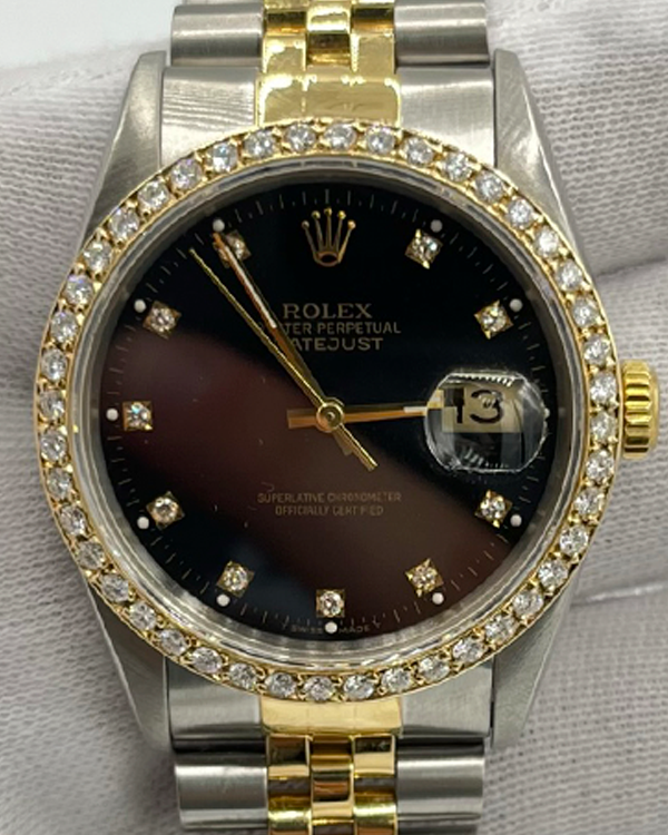 Rolex Datejust 36MM Diamond Black Dial Two-Tone Jubilee Bracelet (16233)