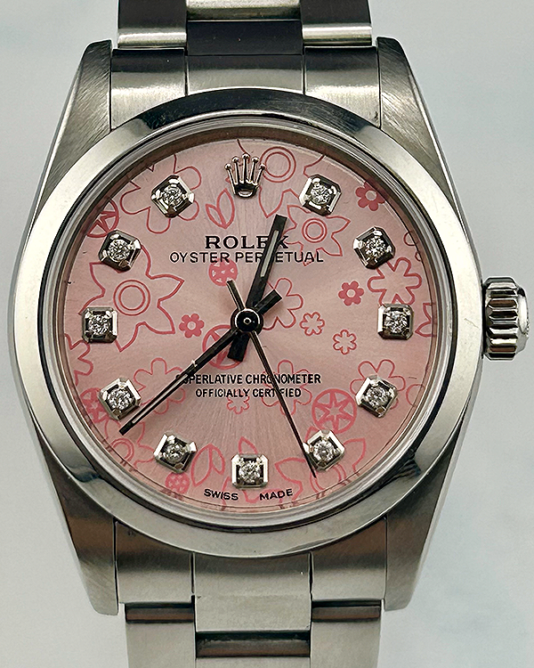 Rolex Oyster Perpetual 31MM Aftermarket "Floral Motif" Pink Dial Oyster Bracelet (77080)