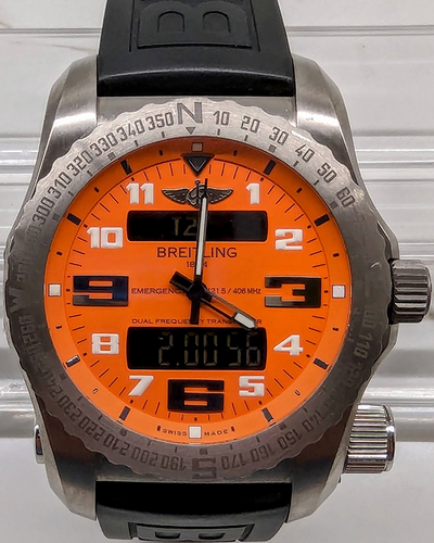 Breitling Emergency II 51MM Quartz Orange Dial Rubber Strap (E76325)