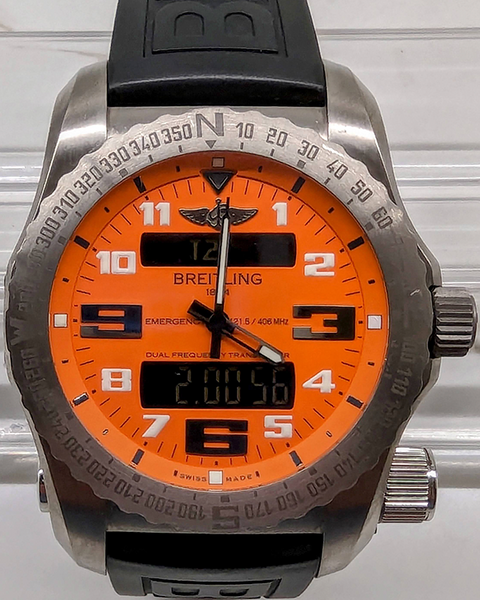 Breitling Emergency II 51MM Quartz Orange Dial Rubber Strap
