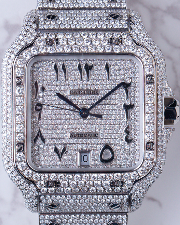 2021 Cartier Santos de Cartier 39.8MM Steel and Diamond Custom Pavé Diamond Dial (WSSA0030)