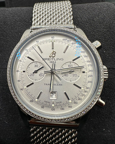 Breitling Transocean Chronograph 38MM White Dial Steel Bracelet (A4131053)