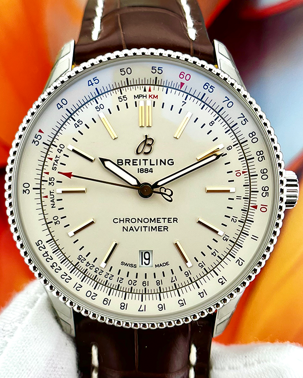 Breitling Navitimer Automatic 41MM Silver Dial Leather Strap (A17326)