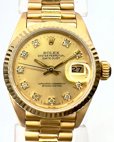 Rolex Lady-Datejust 26MM Aftermarket Champagne Dial President Yellow Gold Bracelet (69178)