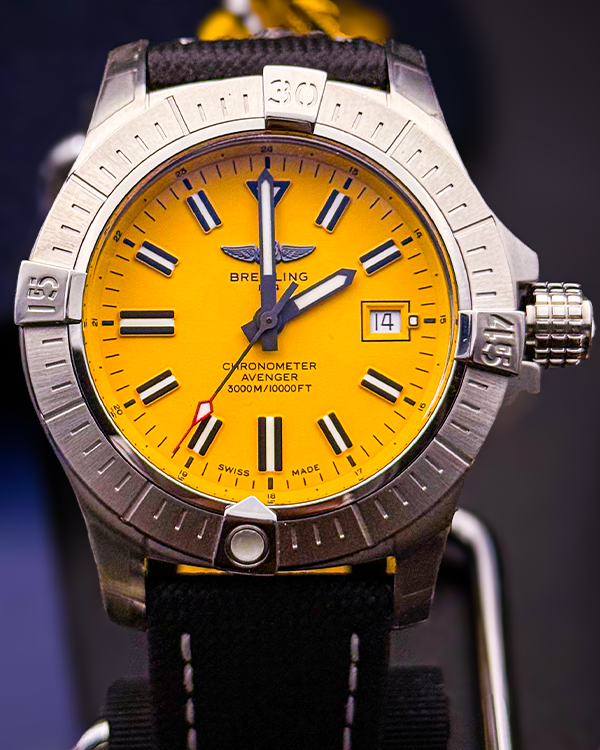 2023 Breitling Avenger Seawolf 45MM Yellow Dial Leather/Textile Strap (A17319101I1X1)