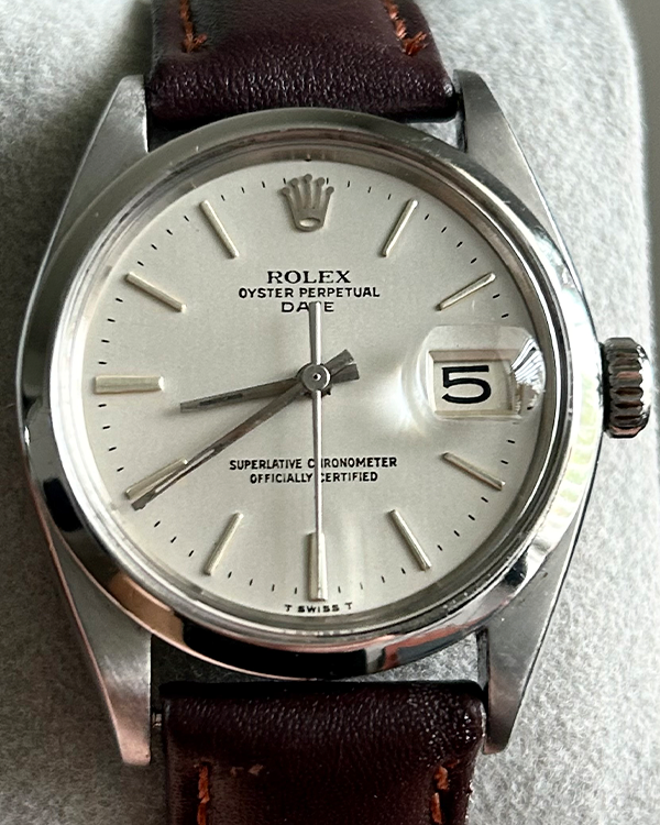 Rolex Oyster Perpetual Date 34MM Silver Dial Leather Strap (1500)