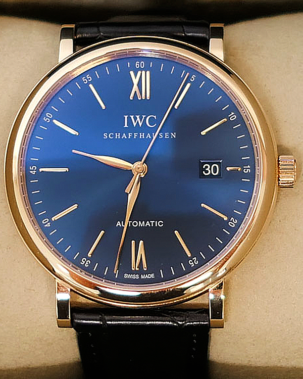 18k Rose Gold IWC Schaffhausen Portofino Automatic 40MM Blue Dial Leather Strap (IW356522)