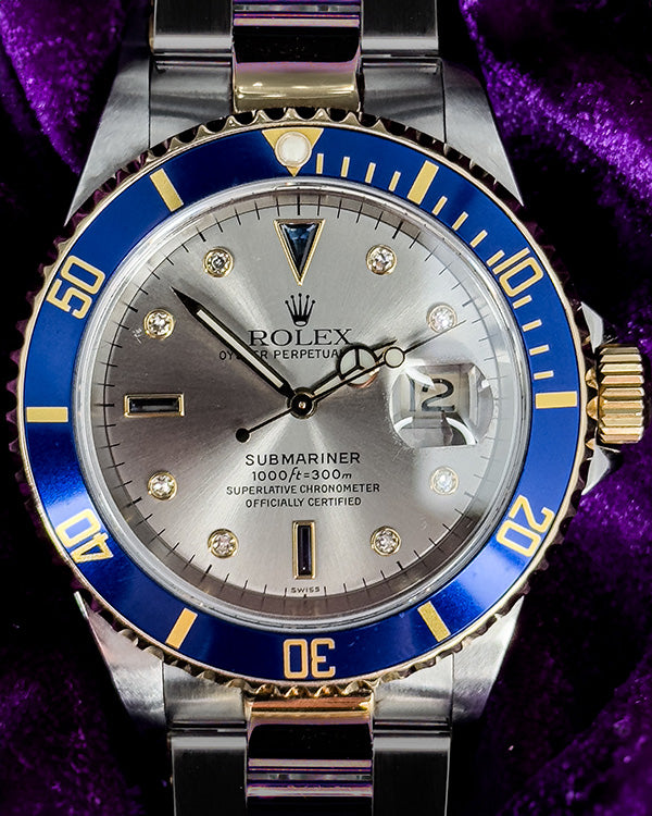 1997 (U Serial) Rolex Submariner 40MM Silver "Sultan Serti" Dial Two-Tone Oyster Bracelet (16613)