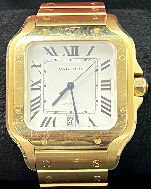 Cartier Santos De Cartier 39.8MM Silver Dial Yellow Gold Bracelet (WGSA0009)