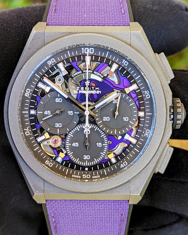 2022 Zenith Defy 21 Ultraviolet 44MM Skeleton Dial Textile Strap (97.9001.9004/80.R922)