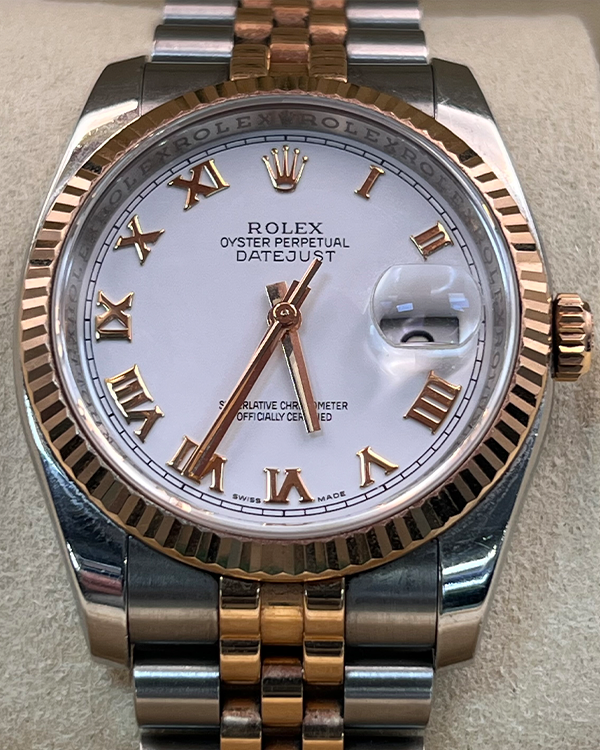 2012 Rolex Datejust 36 Jubilee Bracelet Steel And Rose Gold White Dial (116231)