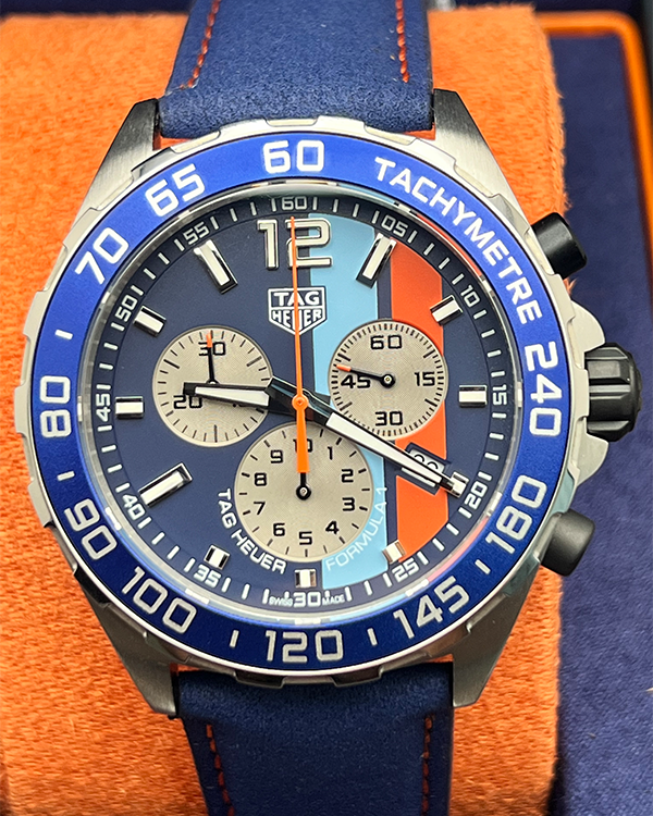 2022 TAG Heuer Formula 1 43MM Quartz Chronograph Gulf Edition Steel Blue Dial (CAZ101N.FC8243)