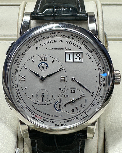 2010 A. Lange & Sohne Lange 1 Time Zone 41.9MM Silver Dial Leather Strap (116.025)