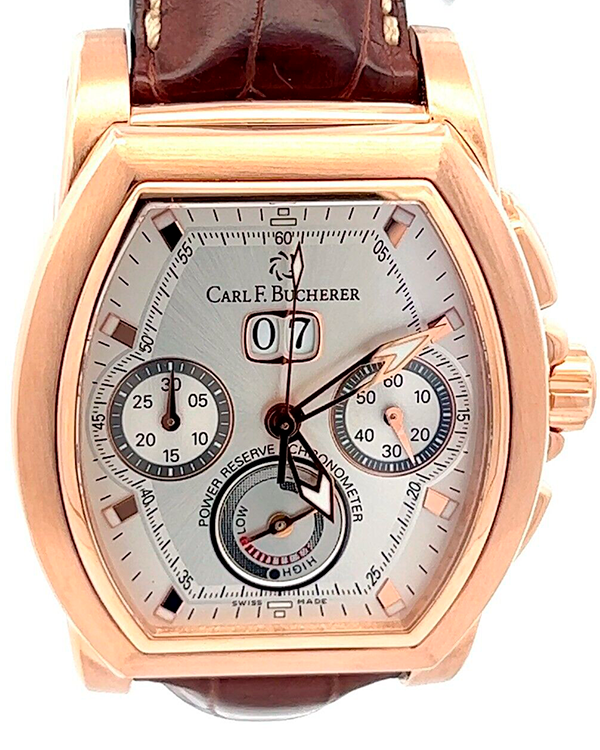 Carl F. Bucherer Patravi T-Graph 43MM Rose Gold Silver Dial Leather Strap (10615.03)