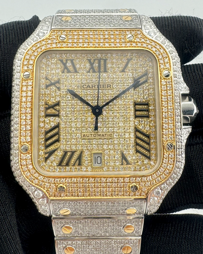 2021 Cartier Santos De Cartier 39.8MM Aftermarket Diamond Dial Two-Tone Bracelet (W2SA0009)