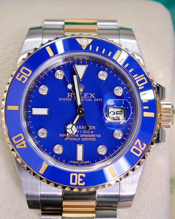 2014 Rolex Submariner Date 40MM  "Bluesy" Serti Diamonds Dial Two-Tone Bracelet (116613LB)