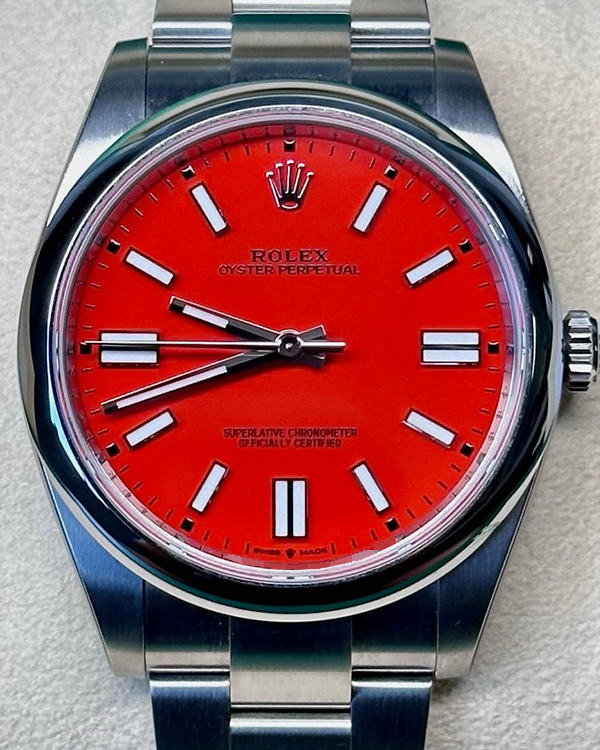 2021 Rolex Oyster Perpetual 41MM Coral Red Dial Oystersteel Bracelet (124300)