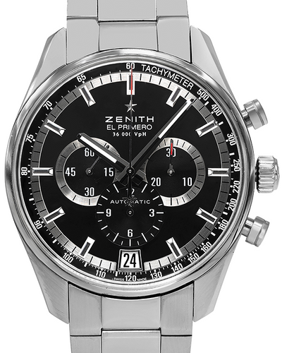 Zenith El Primero 36'000 VpH Chronograph 42MM Black Dial Steel Bracelet (03.2040.400/21.M2040)