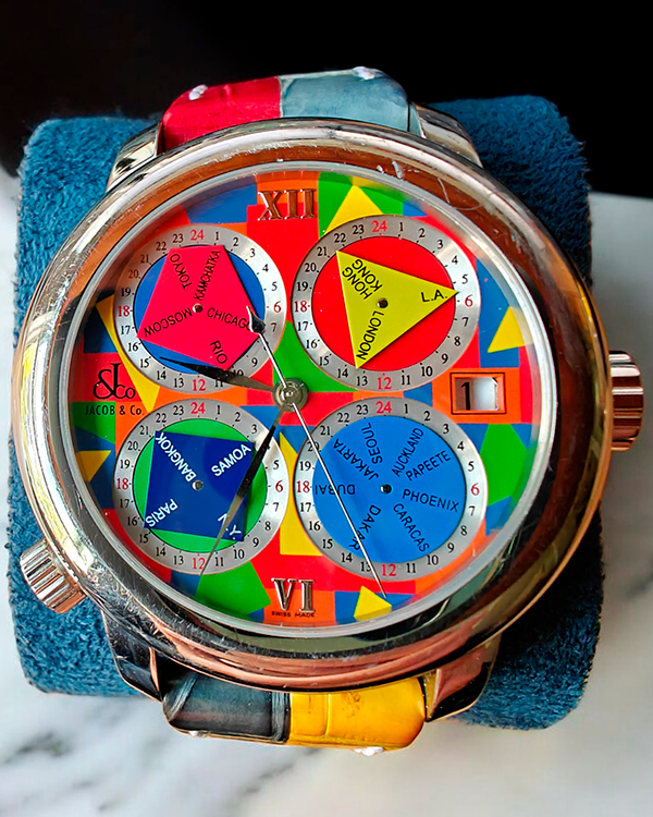 No Reserve - Jacob & Co. GMT World Time L.E. 47.5MM Multicolor Dial Leather Strap (GMT-15SS)