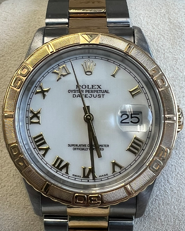 (T serial) Rolex Datejust Turn-O-Graph 36MM White Dial Two Tone 18k Yellow Gold Bracelet (16263)