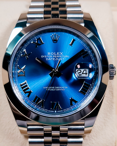 2023 Rolex Datejust 41MM Azzurro Blue Dial Oystersteel Jubilee Bracelet (126300)