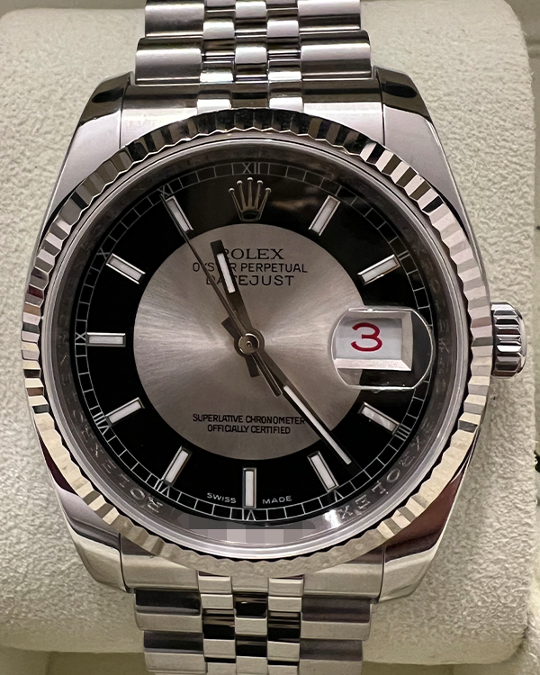 2009 Rolex Datejust 36MM Bullseye Silver Dial Steel Jubilee Bracelet (116234)